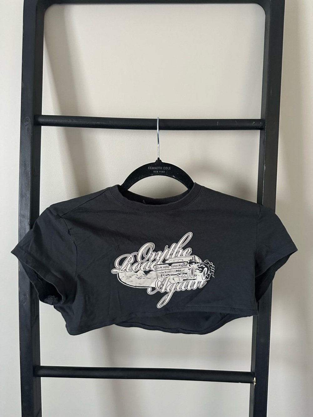 Divided Black Crop Tee with White Graphic